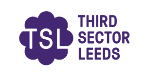 Third sector leeds logo, TSL large on purple floret