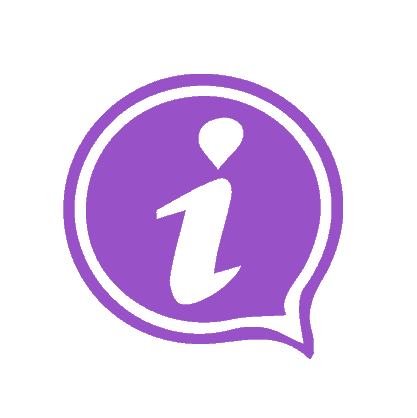 community champions purple speech bubble with an I for info inside